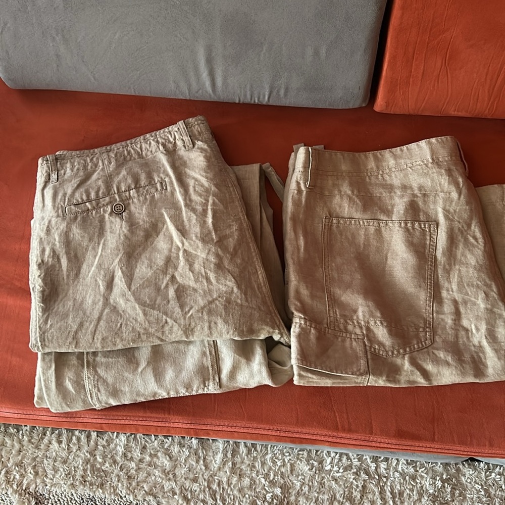 Men’s 2 pair linen pants and shorts size 33/38/40 JosABank, PerryEllis OldNavy
